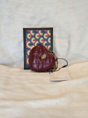 Kurt Geiger Wine Quilted Heart Key Charm  Mirror with Gold Tone Hardware